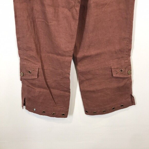 Multiples Brown Women's Size 6 100% Linen Straight Leg Grommet Hem Crop Pants - Picture 7 of 12